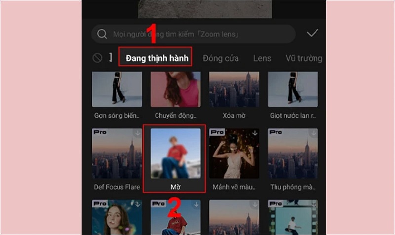 Chọn vào hiệu ứng Mờ