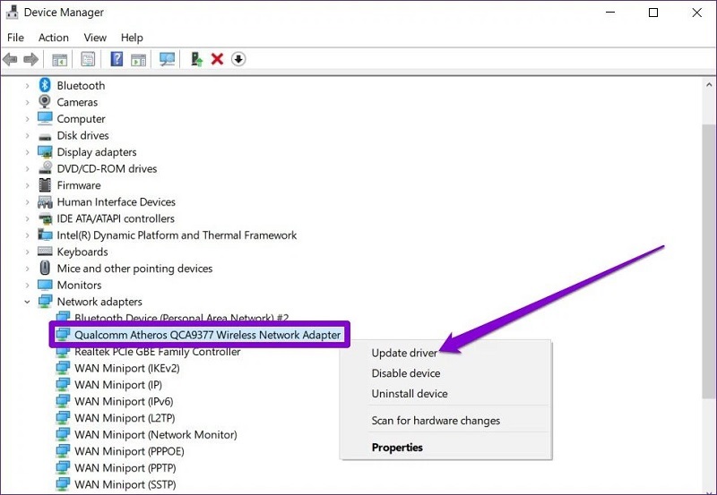 Nhấn vào mục Update driver