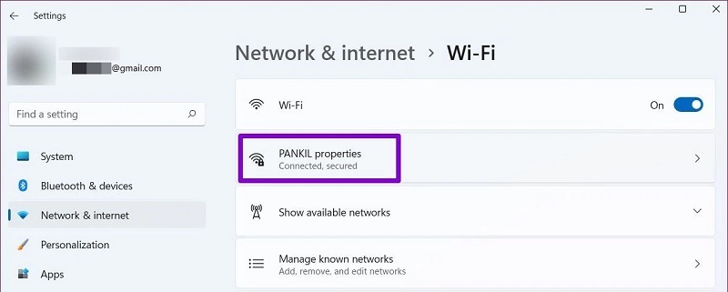 Gạt thanh trượt ở mục Wifi sang phải