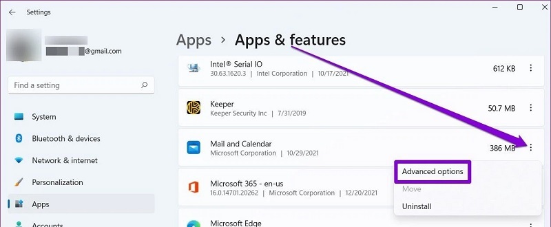 Nhấn vào mục Advanced options