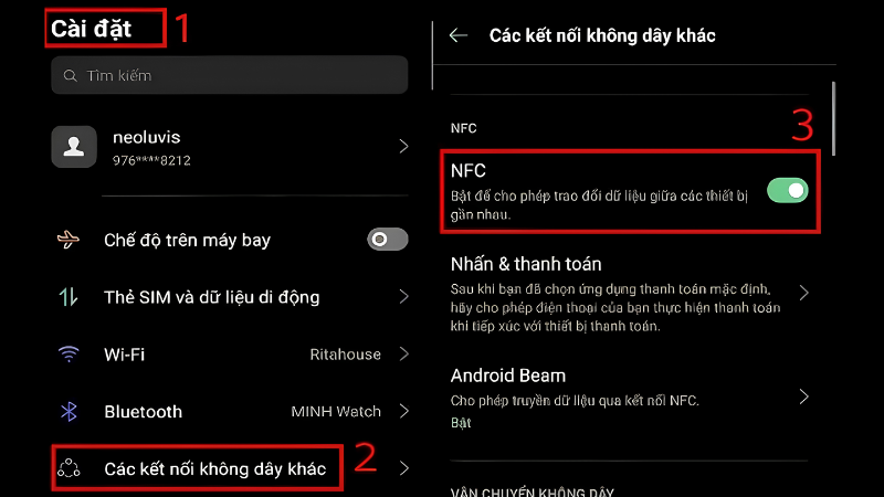 Bật NFC Qua Mục Cài Đặt