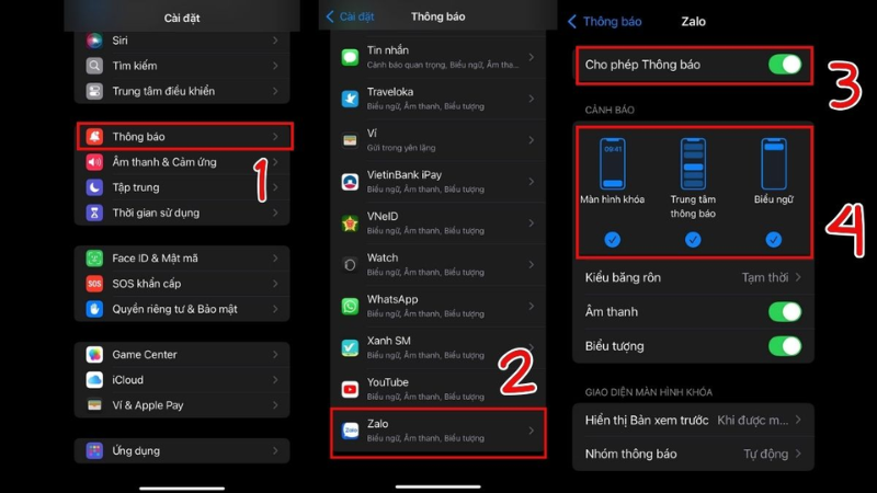 Bật quyền thông báo cho Zalo
