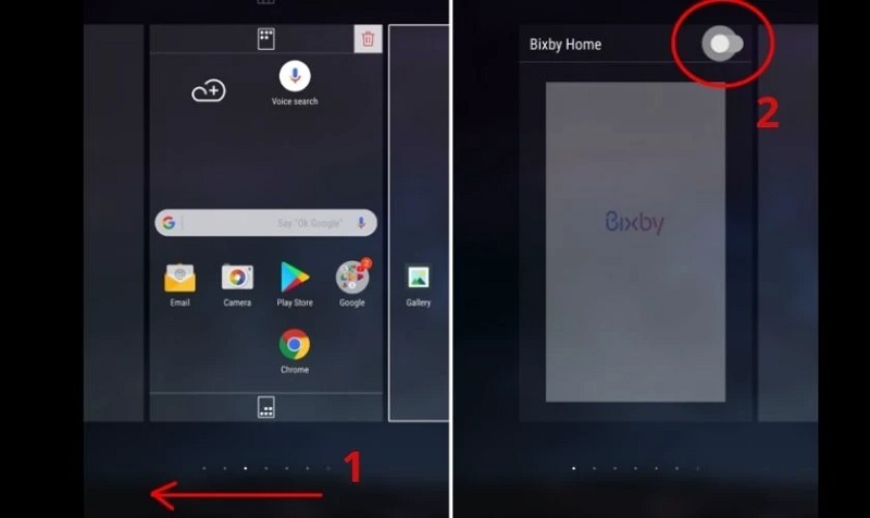 Gạt thanh trượt ở mục Bixby Home sang phải để kích hoạt
