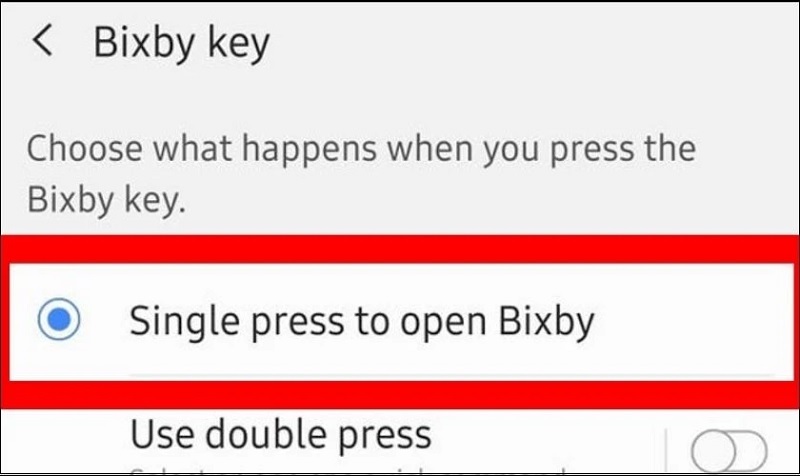 Chọn vào mục Single press to open Bixby