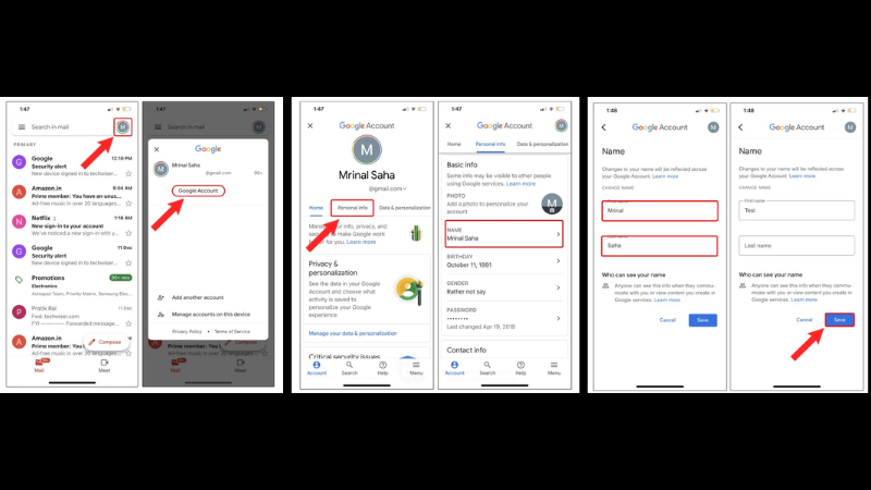 Các bước đổi tên Gmail