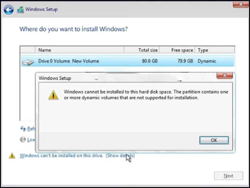 Lỗi ổ cứng bị chuyển sang định dạng Dynamic