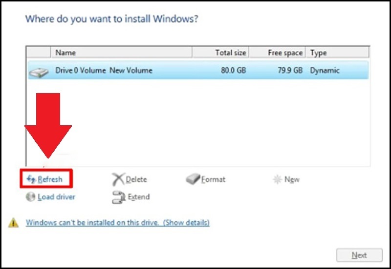 Nhấn vào nút Refresh