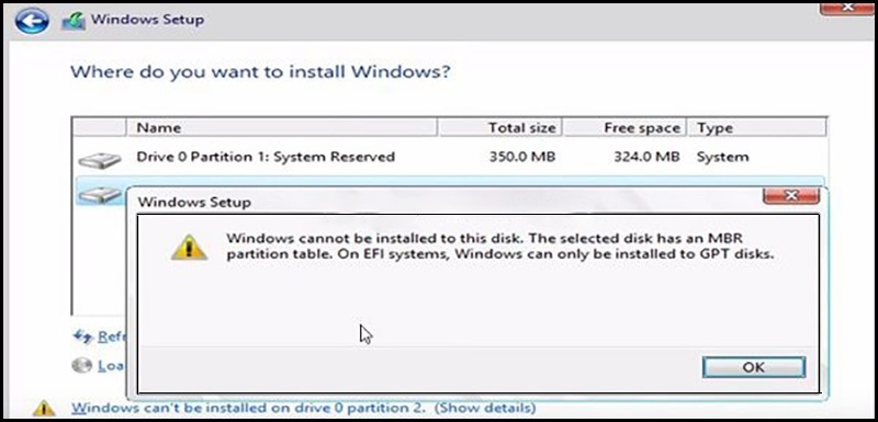 Định dạng ổ cứng bị sai, báo lỗi GPT Disk