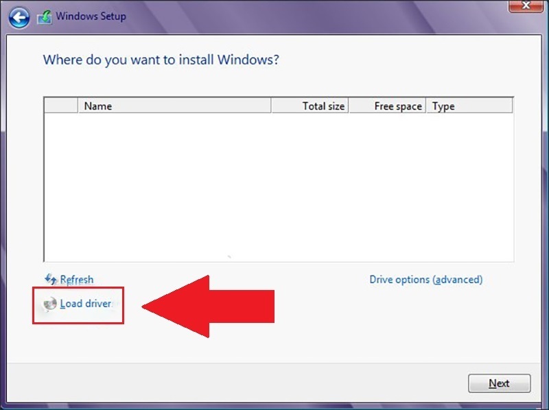 Nhấn vào mục Load driver