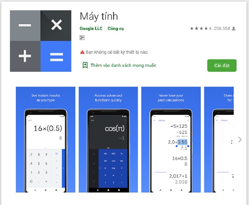 App máy tính trên điện thoại Google Calculator