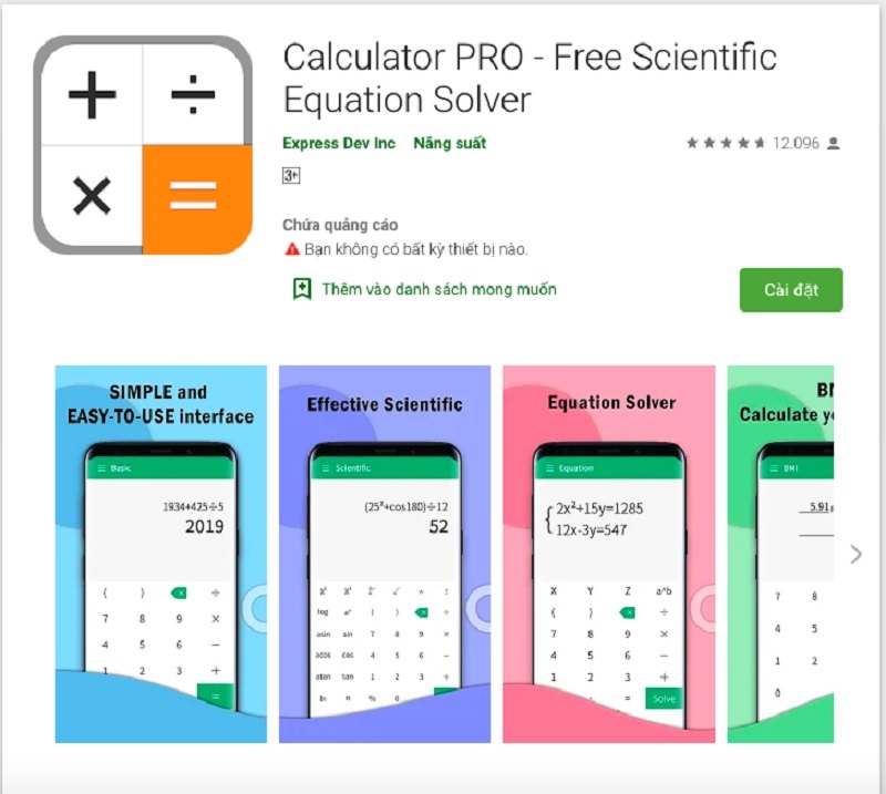 Phần mềm máy tính trên điện thoại Calculator Pro