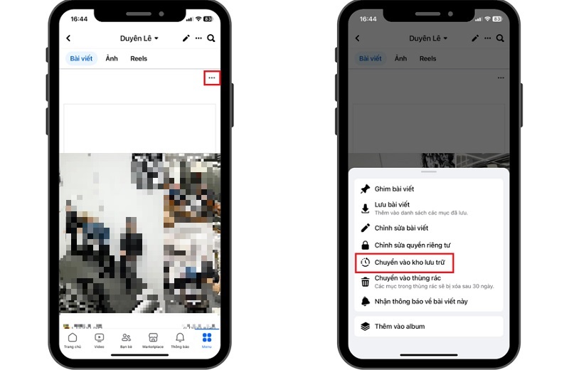 Chọn vào mục Chuyển vào kho lưu trữ