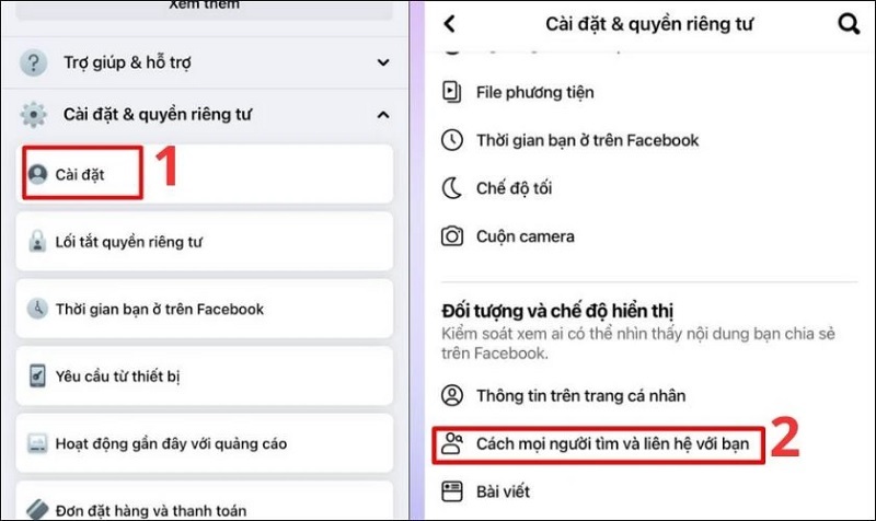 Nhấn vào tùy chọn Cách mọi người tìm và liên hệ với bạn