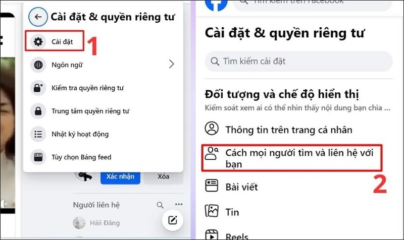 Chọn vào mục Cách mọi người tìm và liên hệ với bạn
