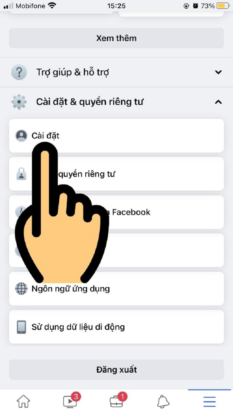 Chọn mục “ Cài đặt và quyền riêng tư” chọn “Cài đặt”