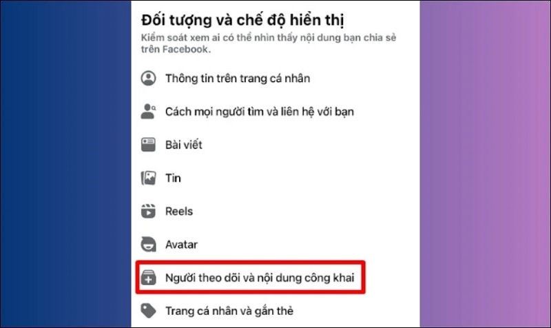 Chọn vào mục Đối tượng và chế độ hiển thị
