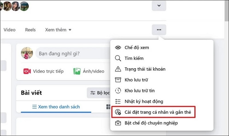 Chọn vào mục Cài đặt trang cá nhân và gắn thẻ