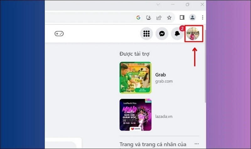 Chọn vào biểu tượng Avatar cá nhân