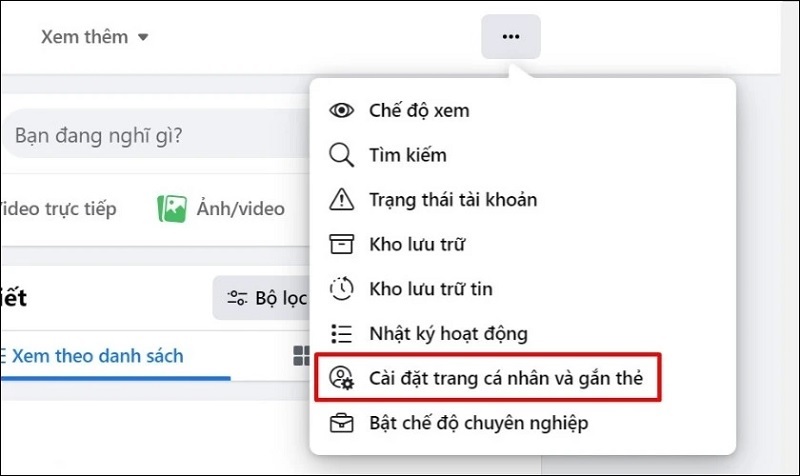 Chọn vào mục Cài đặt trang cá nhân và gắn thẻ