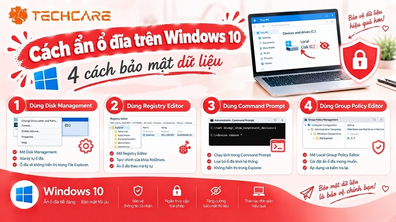 Cách ẩn ổ đĩa trên Windows 10: 4 cách bảo mật dữ liệu