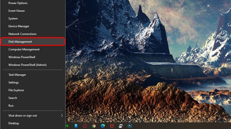 Mở Disk Management trên Windows 10