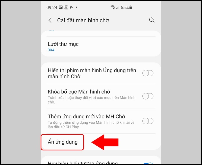 Chọn vào mục Ẩn ứng dụng