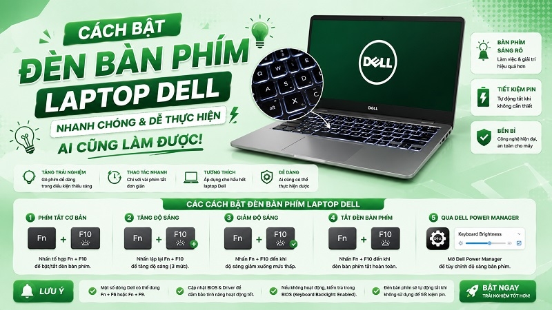 Cách bật đèn bàn phím laptop Dell nhanh chóng và dễ thực hiện mà ai cũng làm được