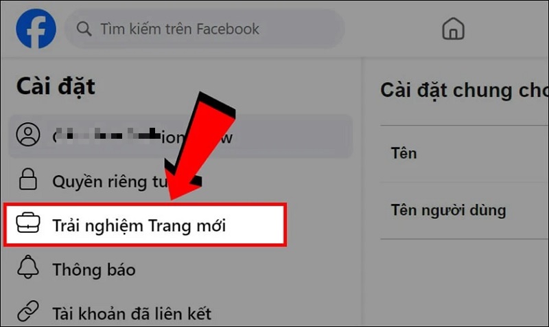 Chọn vào mục Trải nghiệm trang mới