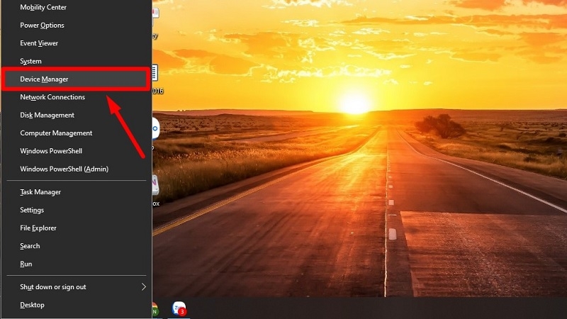 Nhấn Windows + X chọn Device Manager trên laptop Win 10