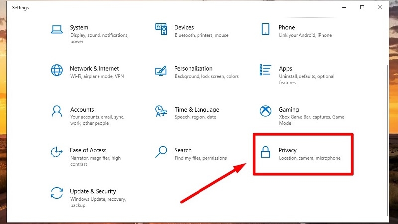 Chọn vào Privacy