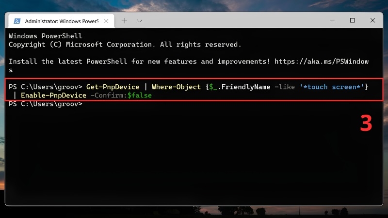 Nhập dòng lệnh Disable-PnpDevice -InstanceId "InstanceId_của_thiết_bị" -Confirm:$false