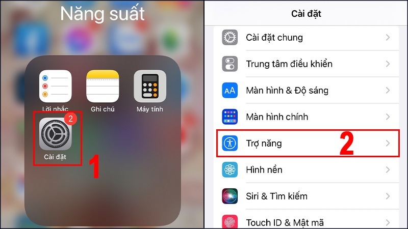 Chọn vào mục Trợ năng