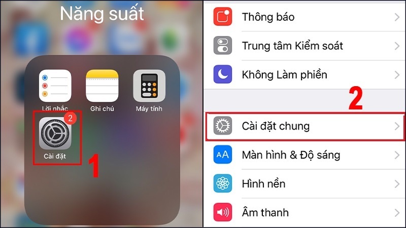 Chọn mục Cài đặt chung
