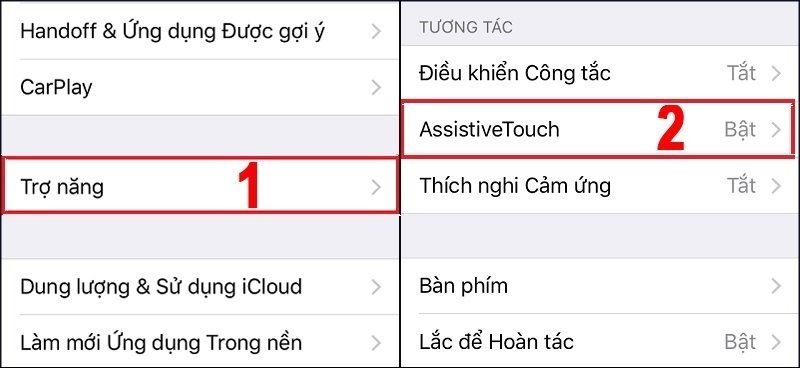 Chọn vào Trợ năng