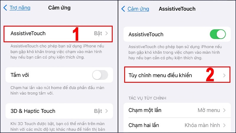 Chọn vào Tùy chỉnh menu điều khiển