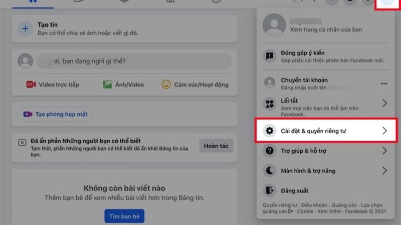 Chọn vào mục Cài đặt & Quyền riêng tư