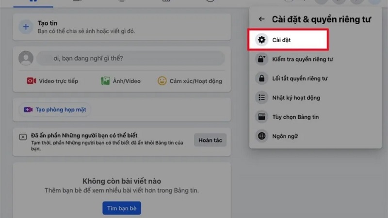 Chọn vào công cụ Cài đặt