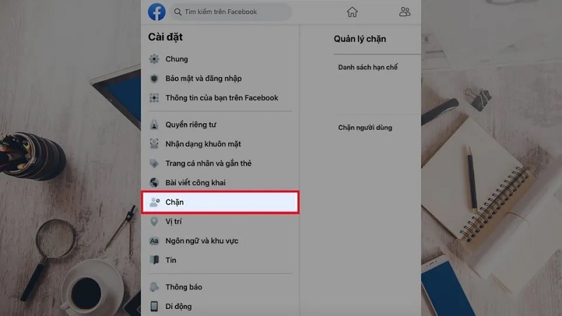 Chọn vào mục Chặn