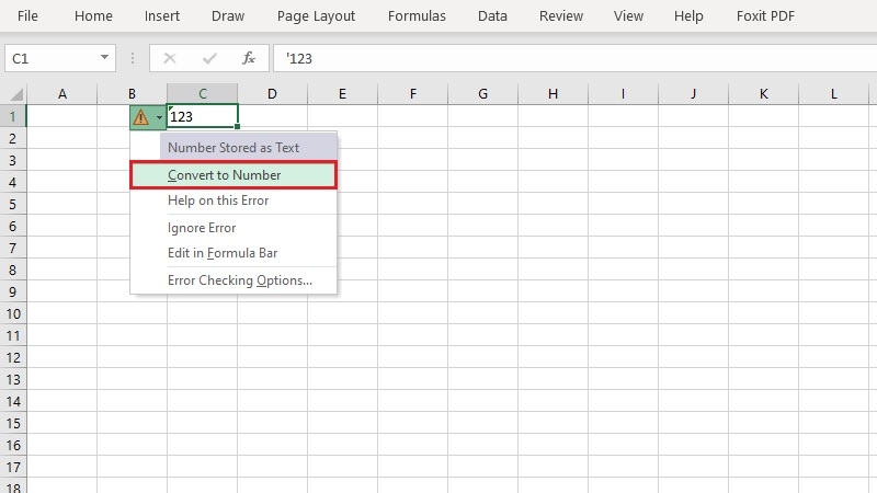 Chọn Convert to Number để bỏ dấu nháy trong Excel bước 2