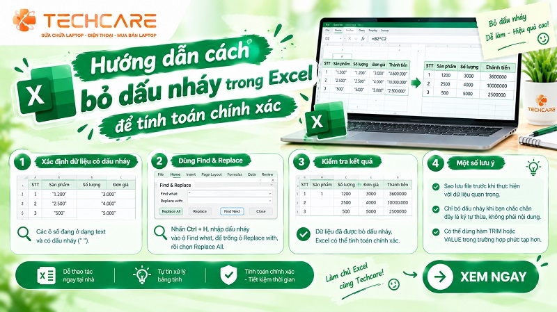 Hướng dẫn cách bỏ dấu nháy trong Excel để tính toán chính xác