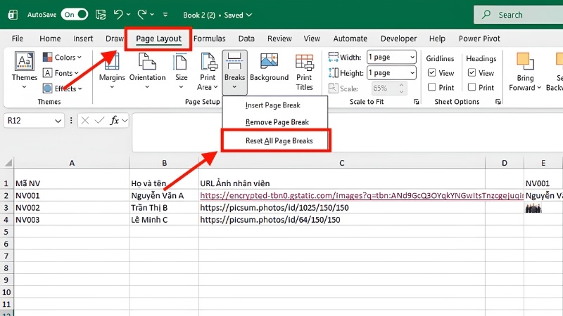 Bỏ tất cả ngắt trang cùng lúc trong Excel