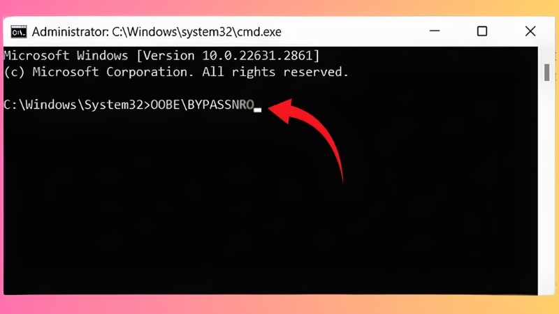 Gõ lệnh OOBE BYPASSNRO để bỏ qua kết nối mạng khi cài Win 11
