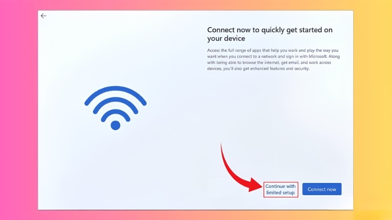 Chọn Tôi không có Internet để tiếp tục cài Windows 11 không cần WiFi