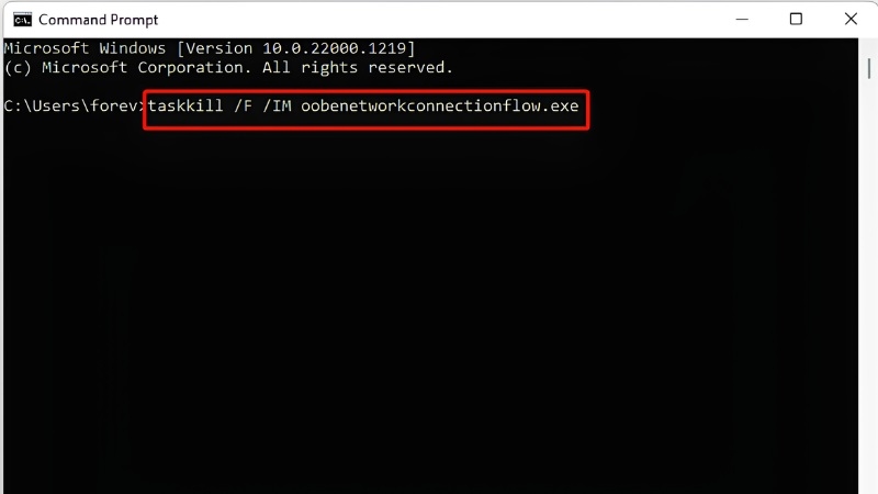 Lệnh taskkill giúp bỏ qua đăng nhập Microsoft khi đã kết nối mạng