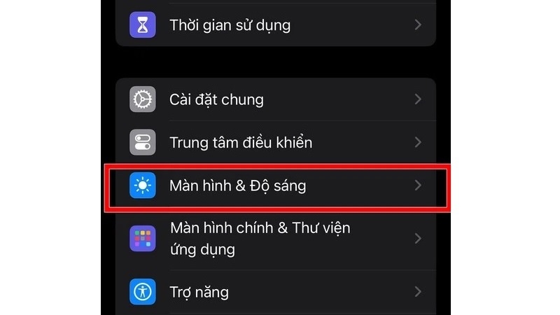 Chọn vào mục Màn hình & độ sáng (Display & Brightness)