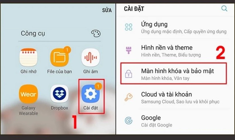 Vào ứng dụng Cài đặt