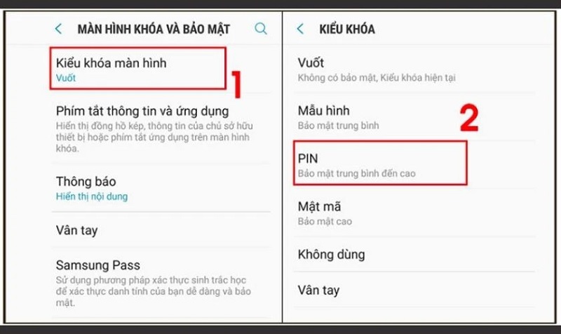 Chọn vào mục Kiểu khóa màn hình
