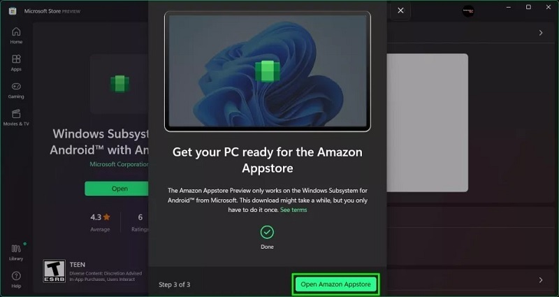 Nhấn Open Amazon Appstore