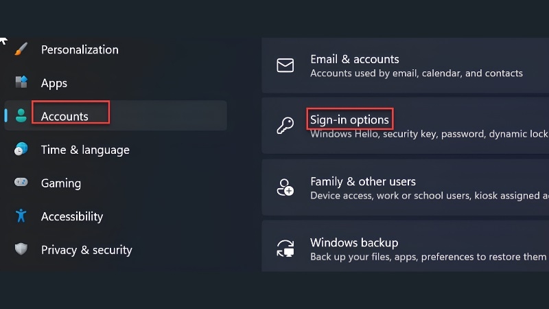 Mục Sign-in options trong Accounts của Windows 11 Mục Sign-in options trong Accounts của Windows 11