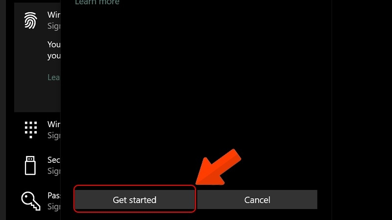 Màn hình Windows Hello Setup với nút Get started Màn hình Windows Hello Setup với nút Get started
